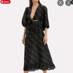 Ganni Tie-Front Midi Linen Dress - Size Small